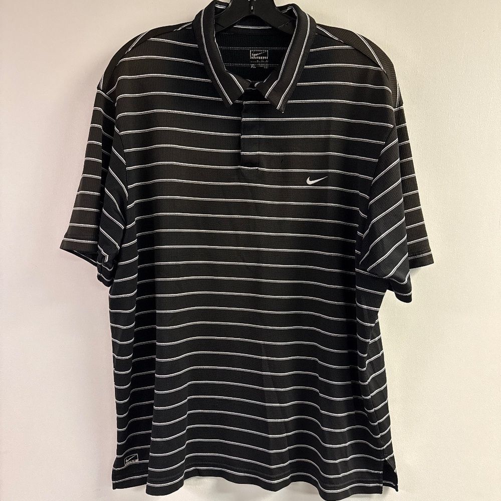Nike Black & White Stripe Short Sleeve Polo Shirt Size XL